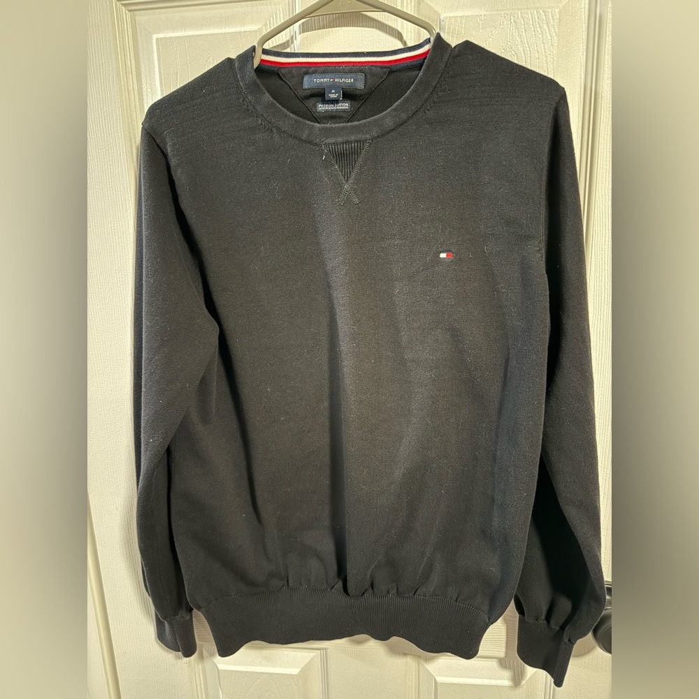 Tommy Hilfiger Black Crewneck Sweater with Red and White Trim